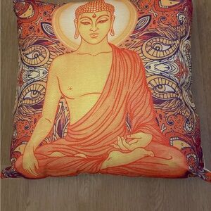 NEW! Buddha pillow cover. Meditation Pillow with Orange and Yellow Design